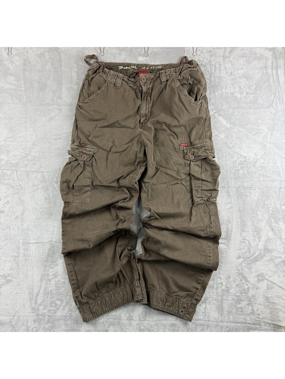 VTG Guess 32x31 Brown Cargo Pants Military Utility Straight Leg Cotton Y2K Baggy